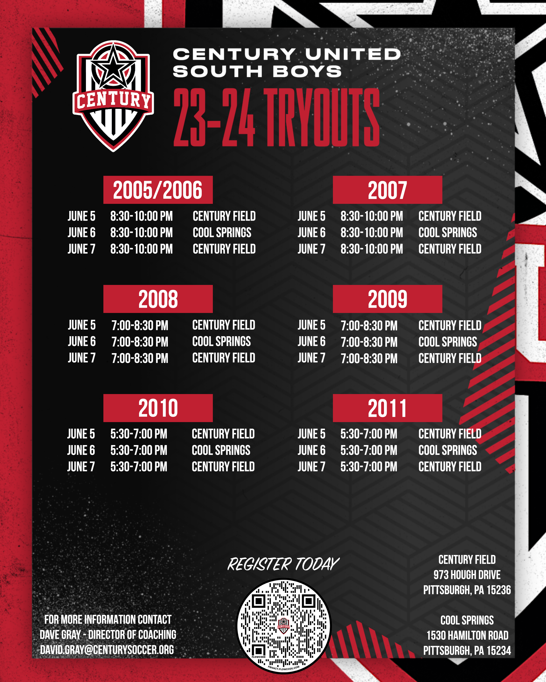 Century United South Boys Tryout Schedule
